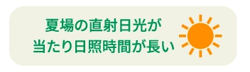 夏場の直射日光が当たり、日照時間が長い画像